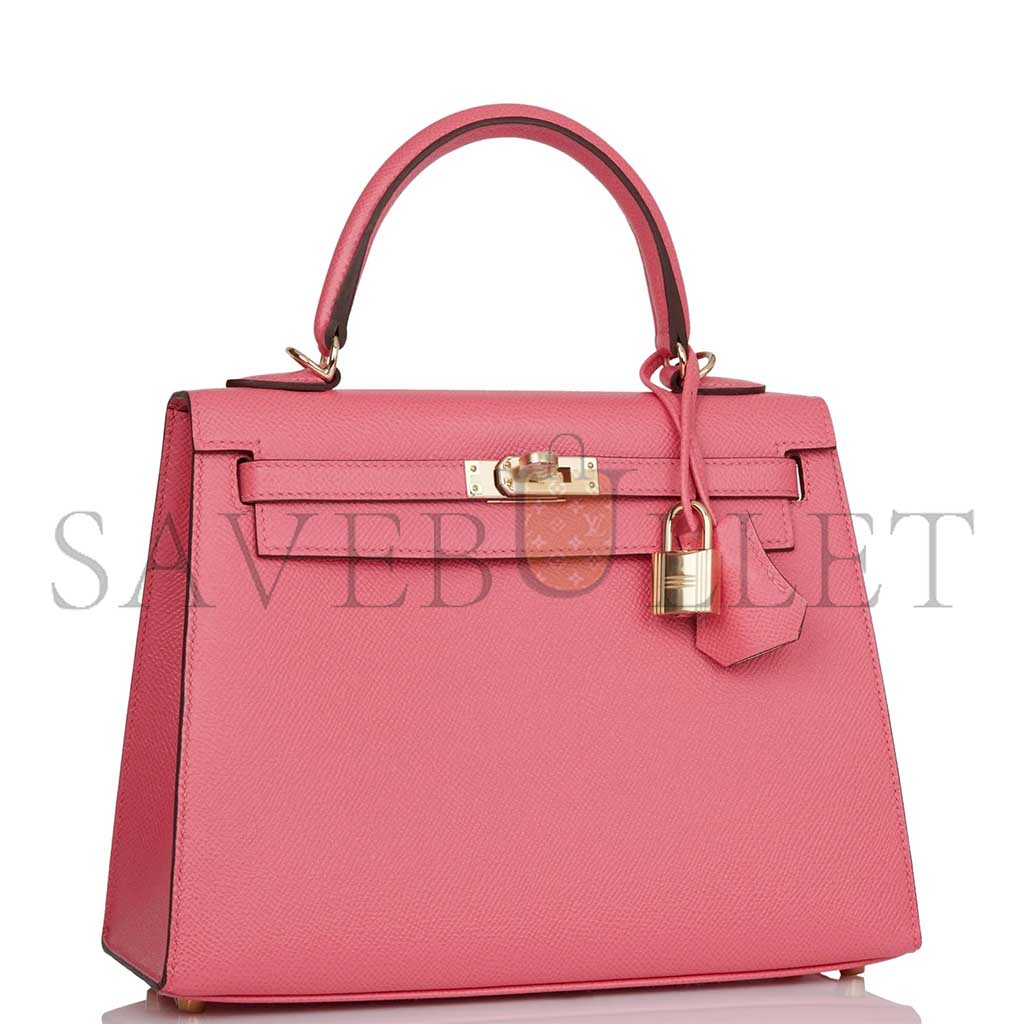 HERMÈS MASTER KELLY SELLIER 25 ROSE AZALEE VERSO EPSOM PERMABRASS HARDWARE (25*17*7cm)